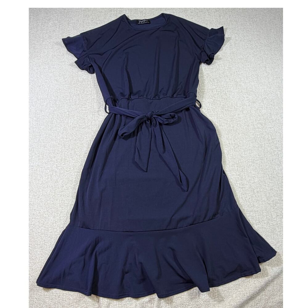 Brigitte Brianna Women M Blue Knee Lngth Short Slve Lightweight Minimalist Dress